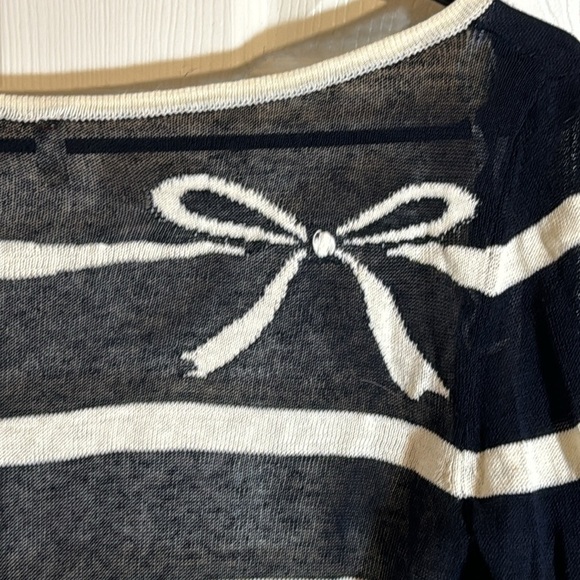 Anthropologie Moth Striped Bow Sweater XS‎ Black Ivory Batwing Hem - Picture 6 of 9